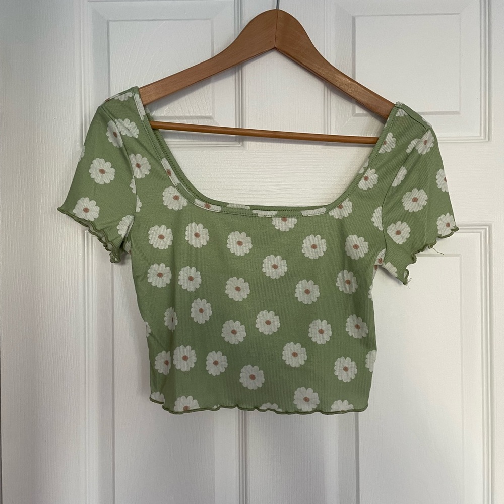 Green Floral Crop Top